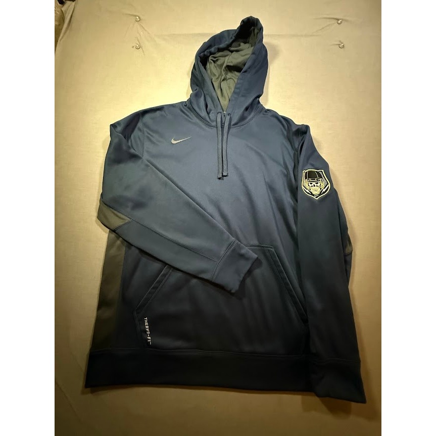Nike Therma Fit Navy Blue Skull Football Patch Hoodie Pullover Athletic Xl